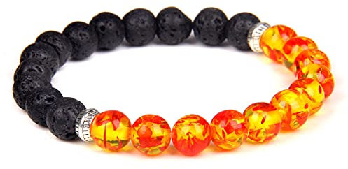 HJYUK Bergkristall Armband, Stein Armbänder Bernstein Lavastein Naturstein Perlen Armbänder Chakra Armband Yoga Balance Freundschaftsarmband Schmuck Für Frauen Mädchen Jungen 19Cm