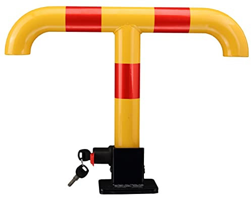 BASI Absperrpfosten | Parkplatzsperre Parkbügel | Klappbarer Parkpfosten mit 2 Schlüsseln | Sperrpfosten in Signalfarben | Metall | abschließbar | inkl. Montagematerial