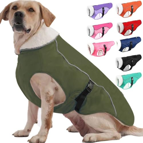EMUST Hundemantel, Winddichte Hundebekleidung für kaltes Wetter, Reflektierende Wintermäntel für Hunde, Warme Welpenjacke für Kalten Winter, Grün, S