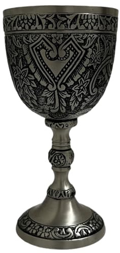 Morcomart Handgefertigter Weinkelch aus Messing – handwerkliche Handwerkskunst, antikes Vintage-Design – elegante Tassen für Hochzeit, Kirche, festliche Veranstaltungen (Silber Antik)