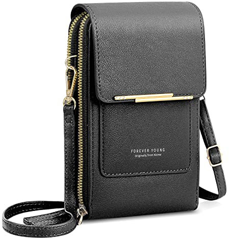AIFILLE Handytasche mit Geldbörse zum Umhängen Schwarz - Kleine Handytasche zum Umhängen Damen Leder PU Crossbody Bag Handtasche Damen mit Kartenfächer Zipper Handy Tasche Umhänge Damen-umhängetaschen