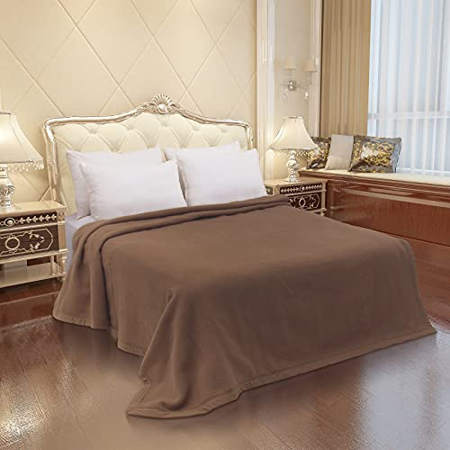 Mingqiu Manta gruesa y cálida de lana neozelandesa, 100 % lana pura de Nueva Zelanda, adecuada para cama y camping, tamaño Queen/doble (camello oscuro, 200 x 230 cm)