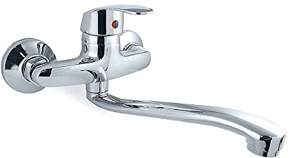 Wand Küchenarmatur Wandarmatur Wandmontage Spültischarmatur Küchen Wasserhahn Einhebelmischer mit 360° Drehbar Lange Ausführung für Küche Chrom