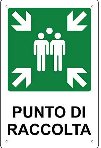 pubblimania Punto di Raccolta | Cartello di emergenza in alluminio composito metallo 3 mm di spessore (Cm 30x40) (Punto di Raccolta)