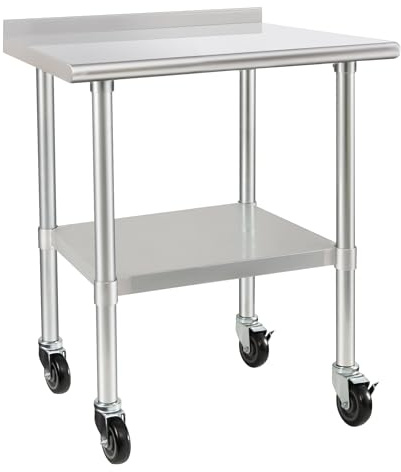 HARDURA Edelstahltisch 61×91cm mit Rädern Rollen Heavy Duty Commercial Prep Table mit 5cm Aufkantung und verstellbarem Unterregal für Restaurant Küche Haus und Hotel