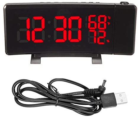 RayGenius Despertador De ProyeccióN Digital con Radio FM, Proyector De 180°, Gran Pantalla De Espejo Led De 7'', AtenuacióN AutomáTica, con Cargador USB para MóVil, NiñOs (Negro)