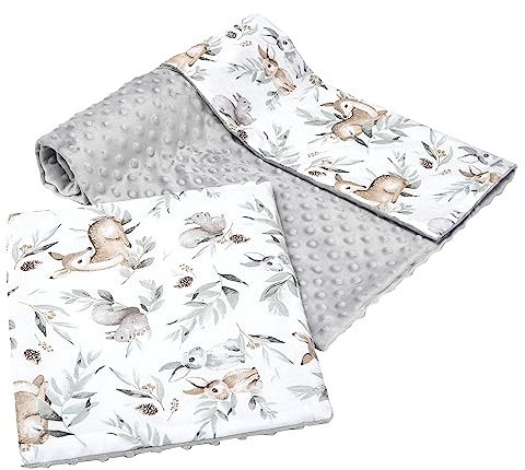 Manta de bebé Con Almohada 100% Algodón Minky Cobija Infantil Grande Reversible 75x100+35x30cm Multifuncional para Camas y cochecitos Medi Partners