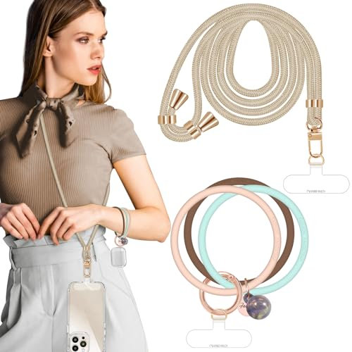 ROCONTRIP Phone Lanyard Crossbody and Silicone Phone Wrist Strap Set Adjustable Anti Theft Phones Neck Strap Colourful Rope Lanyard with 2 TPU Patches