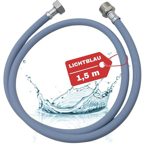 Lichtblau Rallonge de tuyau d'arrivée d'eau avec filetage métallique I 1,5 m I raccordement machine à laver lave-vaisselle I 3/4 Iutilisable universellement indépendamment du fabricant