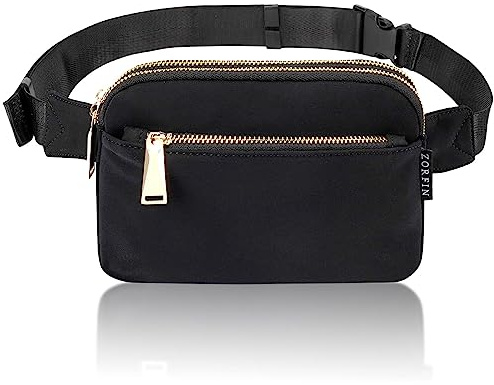 MUNSKT Sac à Dos avec Ceinture réglable, 3 Poches zippées Noir Fashion Waist Bag Voyage randonnée Outdoor Running Sling Sac à bandoulière