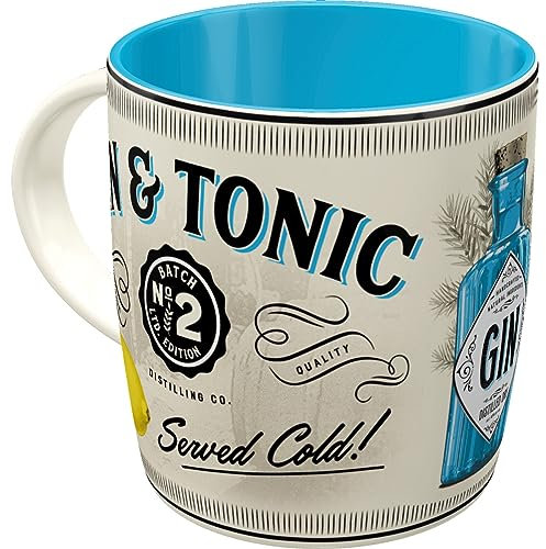 Nostalgic-Art Tazza da caffè, 330 ml, Gin & Tonic Served Cold – Idee regalo accessori da bar, tazza in ceramica, design vintage
