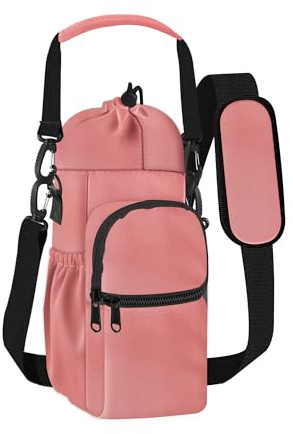 Turmaster Wasserflaschenhalter mit Gurt,isolierte Flaschen Tasche mit 2 Front- und 2 Seitentaschen, Trinkflasche Tasche für Sport, Wandern, Camping