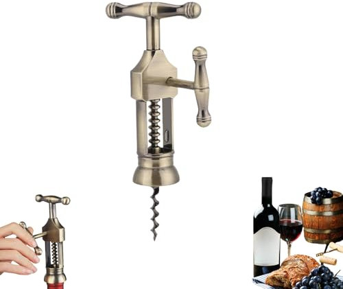 Abrebotellas de Vino Retro, Abridor de Botellas de Vino Vintage, 8×19cm, Espiral de Sacacorchos, Sacacorchos de Palanca, Sacacorchos Vino de Cobre, para Fiestas, Bares, Bodas, Hogar