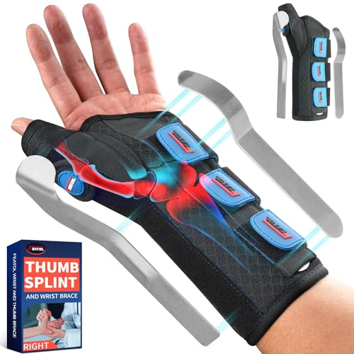 FEATOL Carpal Tunnel Wrist Brace Night Support, Thumb Spica Splint Left Hand for De Quervains Tenosynovitis, Tendonitis, Thumb Brace for Women Men, Black Blue, Medium/Large