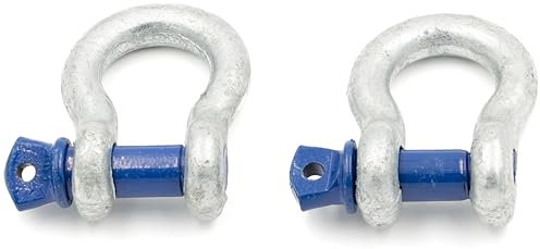 ALFA LOGISTIK Manille 2t Capacité de Charge 2 Pièces avec Boulons à Œil - Manille Forme Courbée BW - Manille Haute Résistance - Manille Ronde en Acier Galvanisé à Chaud