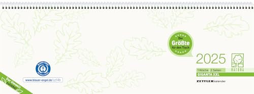 Zettler - Tisch-Querkalender Giganta 2025 XXL Recycling, 42,2x14,8cm, Bürokalender mit 120 Seiten, 1 Woche auf 2 Seiten, Monatsübersicht, Notizbereich, Ringbindung und deutsches Kalendarium