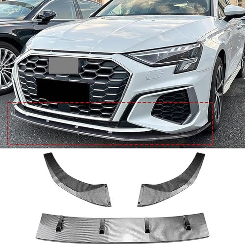 SEVOLY Voiture Spoiler Lèvre Pare-Chocs Avant pour Au-di A3 S3 8Y 2021 2022 2023, Becquets Avant Plaque Protection Diffuseur Séparateur Kits Carrosserie,Carbon Fiber Look