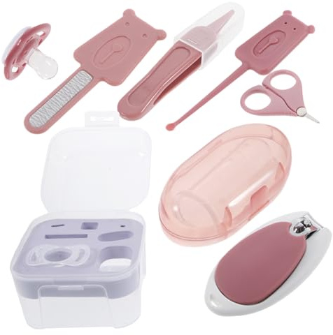 Babynagelknipser Satz 1 Satz mit Kunststoff und Metall, Rosa | Nagelschere, Feile, Pinzette und Box, Geeignet für Shower, für Schwangerschaft und Neugeborene