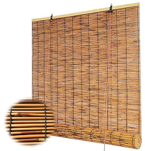 Bambusrollo ohne Bohren Bambus Rollos für Fenster & Tür 80x160 100x120 100x120cm Retro Bambus Fensterrollo lichtdurchlässig & verdunkelnd Bambus Rollo Jalousine Sonnenschutz Mit Lifter Für Balkon (Fa