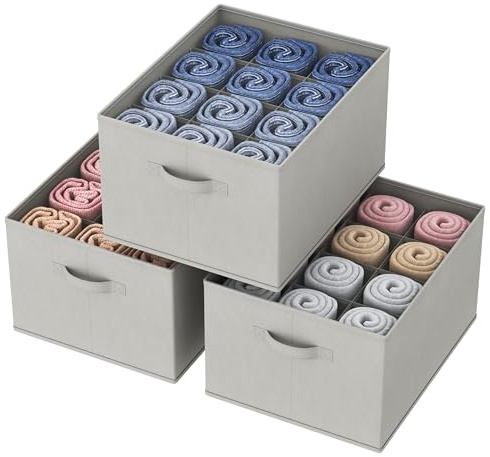 Lifewit Schrank Aufbewahrungsbox Kleidung, Jeans Ordner für Kleiderschrank mit Trennplatte, 12 Fächer, Faltbare Schrank Sortierbox 43 x 33 x 24cm für Hosen, T-Shirts, Pullover, Leggings, 3er Set