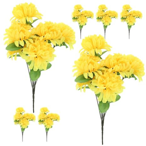 Luxshiny 7stücke Teiliges Kunstblumen Chrysanthemen Dekoration Für Friedhof Grab Und Gedenkfeiern Gelb Realistische Wetterbeständige Blumensträuße Für Traueranlässe Und