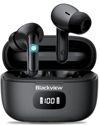 Blackview Ecouteurs Bluetooth sans Fil, AirBuds 8 Ecouteur Bluetooth5.3,Casque stéréo sans Fil à capteur Tactile,écouteurs à Double réduction de Bruit,56 Heures d'écoute,indicateur d'alimentation LED