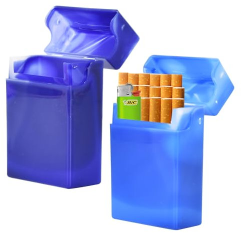2 Zigarettenbox Kunststoff, Zigaretten Kunststoff, Zigarettenschachtel, Zigarettenetui,Zigarettenbox Plastik (dunkelblau + hellblau)