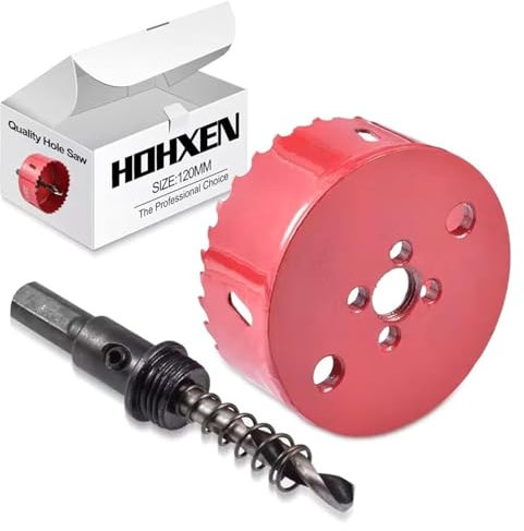 HOHXEN M42 HSS Sega a Tazza 120mm, Bimetallica Resistente con Punta di Posizionamento per il Taglio di Acciaio Dolce, Acciaio Inossidabile, Ghisa, Ottone, Alluminio, Legno, Tubo PVC, Cartongesso