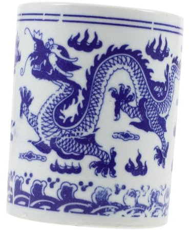 PAMINGONO Chinese Style Ceramic Chopstick and Spoon Holder, Blue and White Porcelain Dragon Pattern Small Round Utensil Storage Bucket for Kitchen Counter Decor