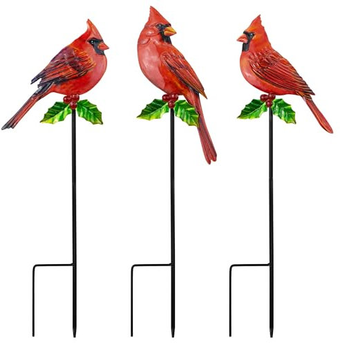 YNGFIL Dekorative Gartenpfähle aus Metall, rote Vögel, 50,8 cm, Streuer, Terrassendekoration, Kunst und rostbeständige Metall-Gartendekoration für Innen- und Außendekoration, perfekt für Terrassen-