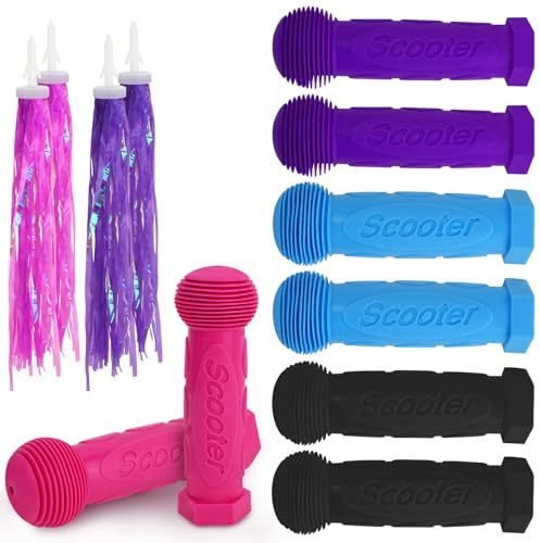 4 Pair Scooter Handle Grips for Kids, FHDUSRYO Rubber Bicycle Grip with 2 Pairs Streamers, 22mm Non-Slip Handlebar for 2/3/4 Wheels Kid Kick Scooters, Child Triple Bike (4 Colors)