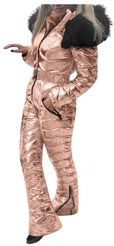 Skiddräkt för kvinnor: Dam med huva skiddräkter vardaglig tjock het snowboard skiddräkt utomhussport jumpsuit skiddräkter med blixtlåsfickor snödräkter med bälte plus size jumpsuit skiddräkter för
