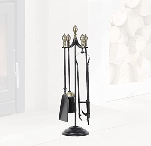 GLJTUO Set di Utensili per Camino in Stile Classico da 5 Pezzi, in Ferro Battuto, per Camino Domestico, Kit di Utensili per Camino Golden Hearth, Set di Utensili per Camino, Acces,