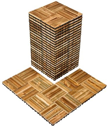 VEVOR Terrassenfliesen, 27er-Set, Balkonfliesen 30 x 30 cm, wasserdichter Bodenbelag aus Torfkieferholz, Holzfliesen Terrassenbodenbelag für Veranda, Poolrand, Balkon, Hinterhof (Holzoptik)