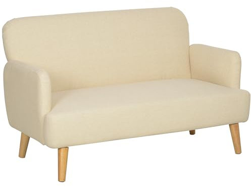 HOMCOM 2 Sitzer Sofa, Kleine Couch mit Samtoptik, Holzbeine, Dicke Gepolsterter Polstersofa mit Armlehne für Wohnzimmer, Schlafzimmer, 130 x 74 x 79 cm, Cremeweiß