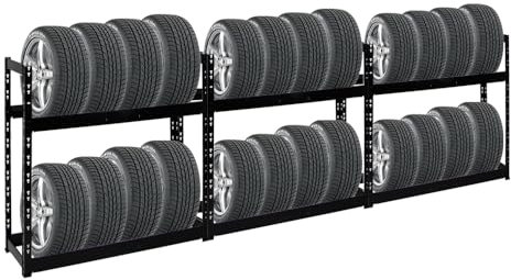 PROREGAL Mega Deal 3X Étagère à pneus Tiger | HxLxP 100x110x35cm | Charge Max. 150kg | Jusqu'à 24 pneus | 2 Niveaux | Noir | Porte-Pneu, Rack à pneus, rayonnage, Stockage, Rangement, Support, Atelier