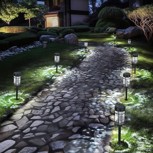 GIGALUMI Solargartenleuchten, 8 Stück, wasserdicht, Kalt- und Warmlichtschaltung, für Terrasse, Wege, Rasen, Hof, Dekoration