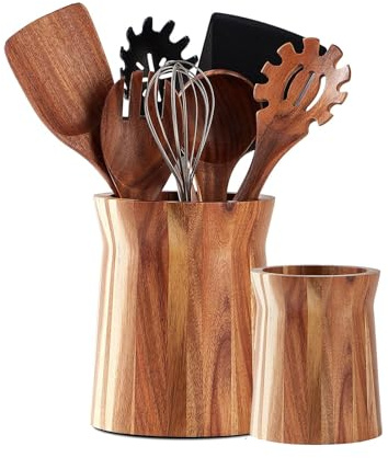 Teenyyou Utensilienhalter aus Holz, 360° drehbar, Küchenutensilienhalter, 18,5 cm und 14,5 cm, großer Kochutensilienhalter, Holz, Utensilientopf für Küche, Arbeitsplatte, Bauernhaus, Heimdekoration, 2