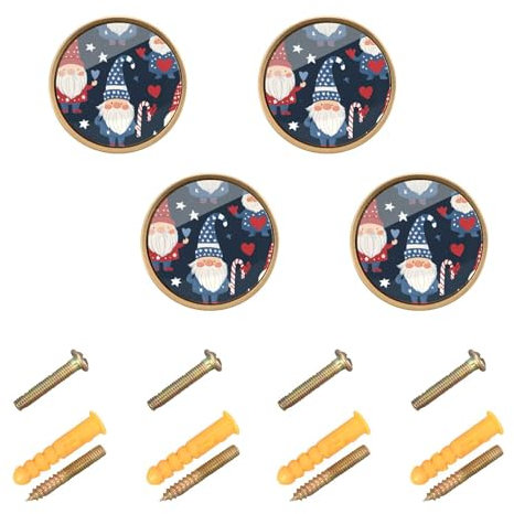 EtherSpher Türknauf, personalisierbar, Rot und Blau, Valentins-Zwerge, dekorativer Knauf, 32 mm, goldfarben, für Tür, Schrank, 4 Stück