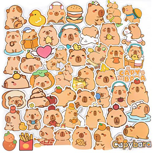 50 Pcs Capybara Stickers, Kawaii Stickers Capybara Graffiti Sticker | Vinyl Cute Animal Sticker Cartoon Decals for Water Bottle, Laptop, Luggage, Guitar, Scrapbook, Skateboard, Phone
