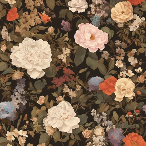 Vinilo adhesivo para pared Negro oscuro rosa floralFlores de peonía con motivos florales de ciruela Papel tapiz adhesivo para sala de estar dormitorio papel tapiz art déco impermeable papel tapiz de