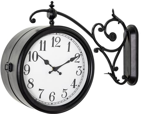 JUMBO HUMBLE Double Sided Wall Clock, European Metal Vintage Wall Clock, Large Antique Corner Wall Clocks for Garden,Indoor,Outdoor,Living Room Decor