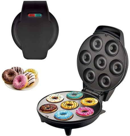 PPLDABNK 1200W Mini Donut Machine - 7 Donuts, Double-sided Quick Heating, Non-stick Pan with Tip Light, Easy to Clean, Suitable for Breakfast, Snacks and Desserts (white, Black, Red),Black