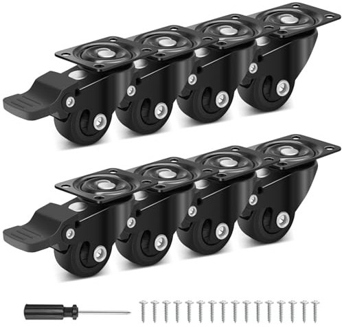 Humagineer 25mm Möbelrollen Klein Schwarz mit Bremse, Leise Laufende Lenkrollen für Möbel Tragfähigkeit 11.25kg pro Rolle, Schwerlast-Transportrollen aus Gummi für Tisch, Schrank, Babybett, 8er-Set