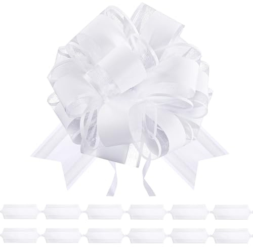 jijAcraft Weiß Große Geschenkschleife 15cm: 12 Stück Schleife Geschenk für Hochzeit, Matt Ziehschleifen mit Band, Schneegarn Dekoschleife für Taufe, Kommunion, Weihnachten