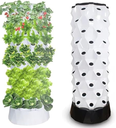 WJYTDHIQS Garden Hydroponic Growing System, Aquaponics System for Home Use, 80 Pots Hydroponics Tower Set, Vertical Tower Growing Kit, Aquaponics Growing System (10 Layers of 80 Holes)