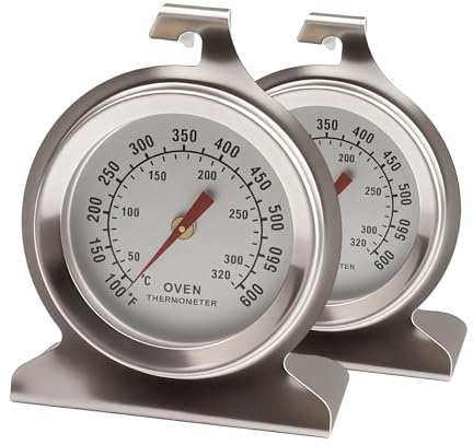 EBQOSK 2 - Pack Stainless Steel Oven Thermometer, Hanging & Standing Dial Gauge for Gas Oven, 50-300°C/100-600°F Smoker Temperature Gauge with 431 Stainless Steel