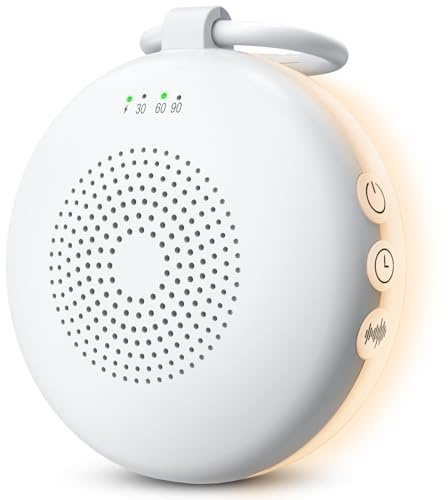eSynic Portable White Noise Machine Baby Rechargeable Mini Sound Machine for Adults Sleep Travel with Adjustable Night Light| 110g Lightweight| Wireless Phone Connect| 3-Timer| Detachable Hanging Loop