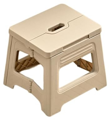 8 Folding Step Stool for Adults 88 lbs Capacity Non-Slip Step Stool with Handle Collapsible Foot Stools Space Saving Small Stool, White Small Stepping Stool for Bedroom Kitchen Outdoor (Beige)