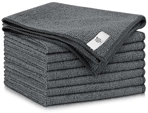 MÛRE & CO® 8 Bayetas de Microfibra Paño de Limpieza Multiusos para Superficies, Cocina, Baño, Coche | Bayetas Suaves, Absorbentes y Reutilizables. (Gris)